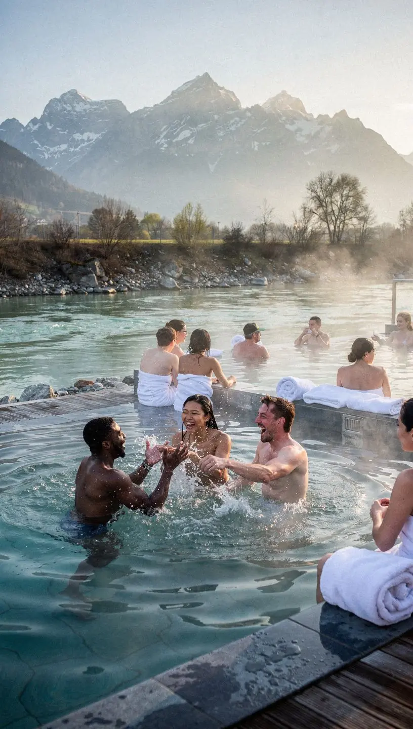 Blick auf die malerische Isar mit umliegenden Alpenbergen im Hintergrund.